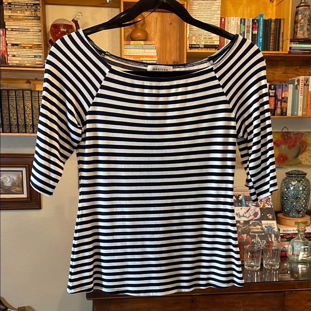 Monteau Black and White Striped Women's Top